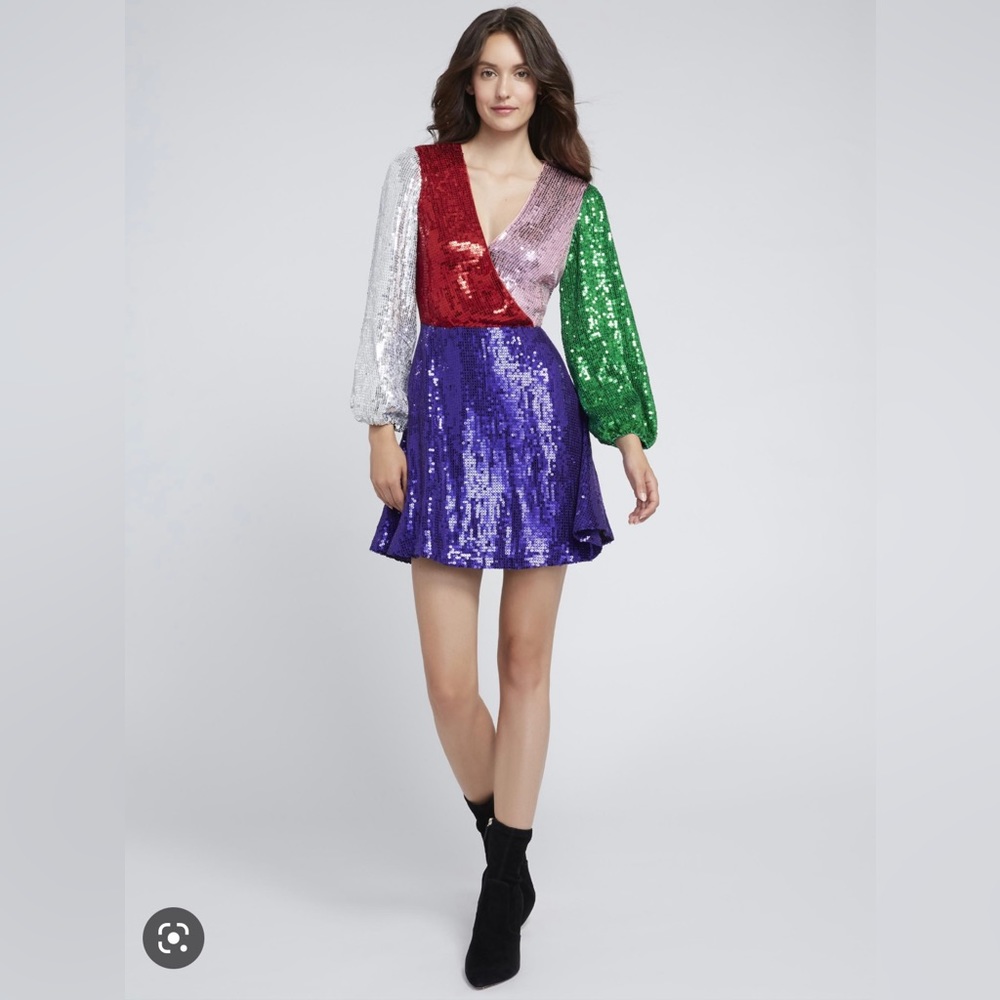 Alice and Olivia color-block sequin mini dress.